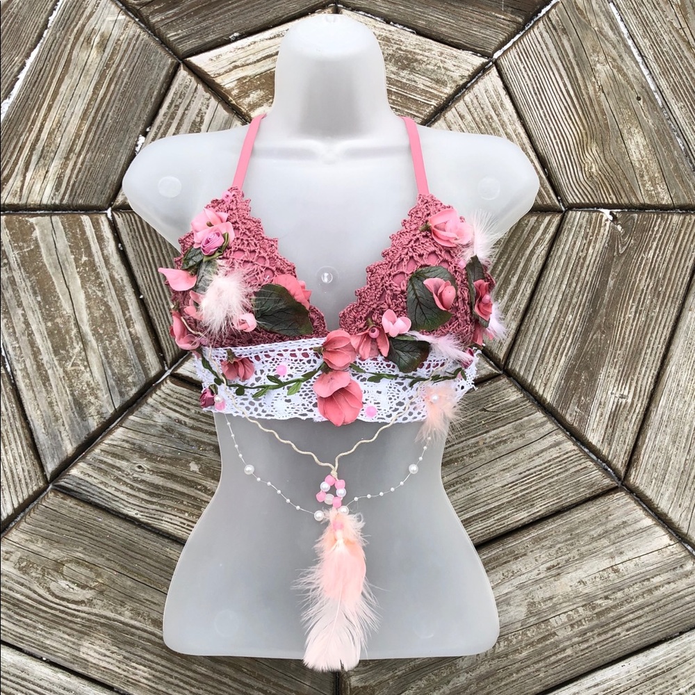 SOLD Boho Decorated Crochet Knit Bralette Top